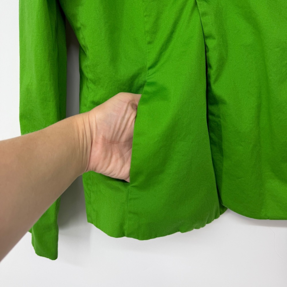 Sandro Womens Green Ruffle Collar Cotton Blend Stretch Blazer Jacket Size S - Picture 3 of 6
